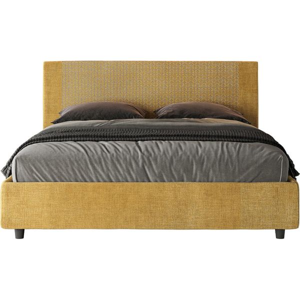 Ityhome - Letto Contenitore Imbottito 160X210 Tessuto Labirinto 06 Giallo Rosal-image