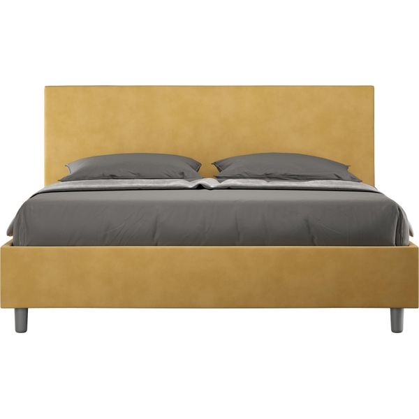 Ityhome - Letto Matrimoniale Francese Con Rete Imbottito 140X210 Microfibra Ocra Adele-image