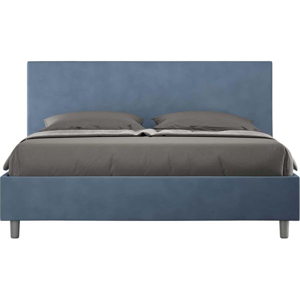 Ityhome - Letto Matrimoniale Francese Con Rete Imbottito 140X210 Microfibra Blu Adele-image