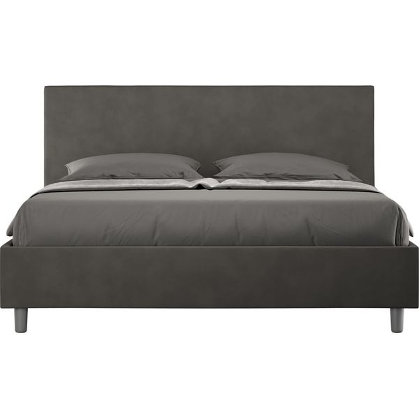 Ityhome - Letto Matrimoniale Francese Con Rete Imbottito 140X210 Microfibra Grigio Adele-image