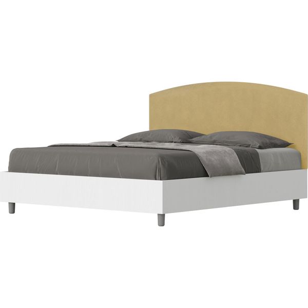 Ityhome - Letto Contenitore 160X200 Struttura Bianco Frassino Testata Microfibra Ocra Antilia-image