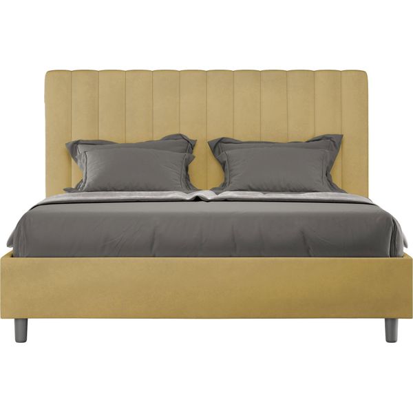Ityhome - Letto Matrimoniale Francese Con Rete Imbottito 140X210 Microfibra Ocra Agueda-image
