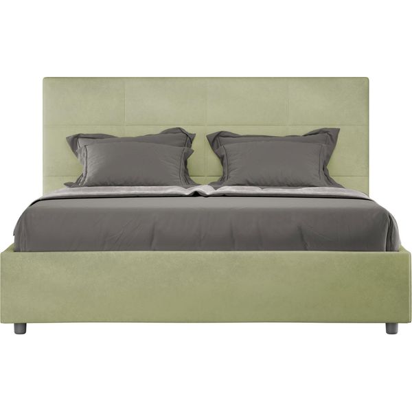 Ityhome - Letto Matrimoniale Francese Senza Rete Imbottito 140X210 Microfibra Tè Verde Mika-image