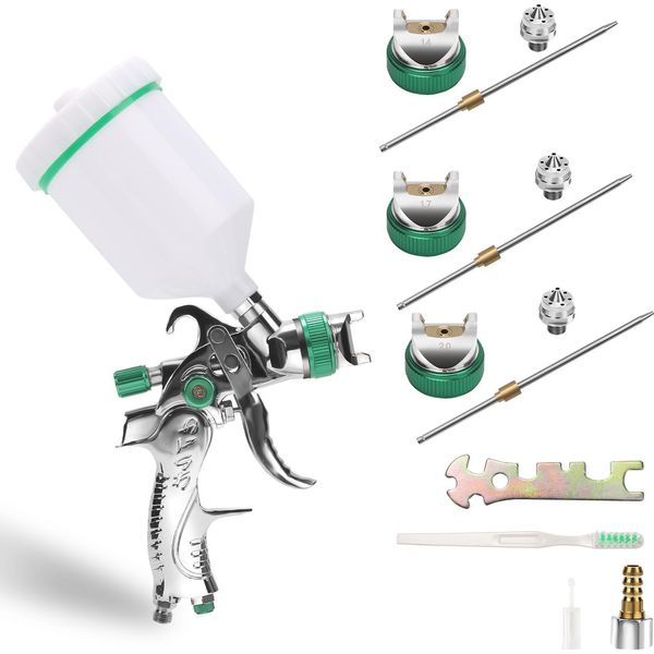 Jayseuw Pistola A Spruzzo Hvlp 3 Ugelli (1,4/1,7/2,0 Mm), Tazza Da 600 Ml, Larghezza Di Spruzzo Regolabile, Pistola A Spruzzo Pistola Ad Aerografo-image