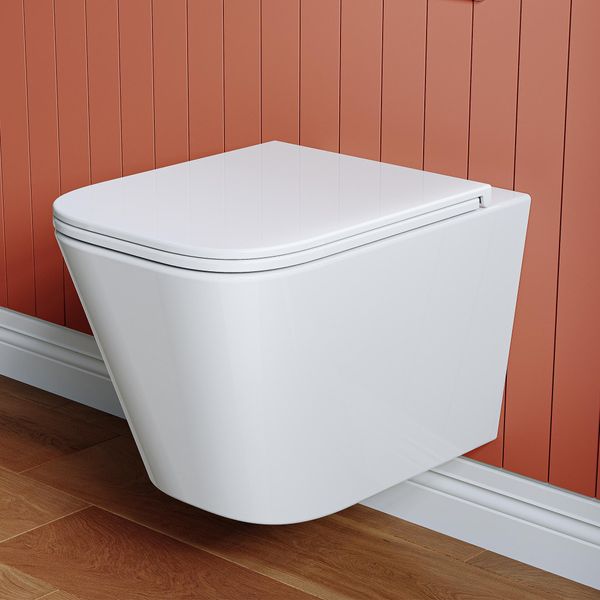 Horow Wc Sospeso Senza Bordo Con Sedile Per Wc Con Meccanismo Soft-Close Sciacquone Monoforo Super-Spin Wc Sospeso Vaso Per Wc Con Nano Rivestimento Per Wc Ospiti-image