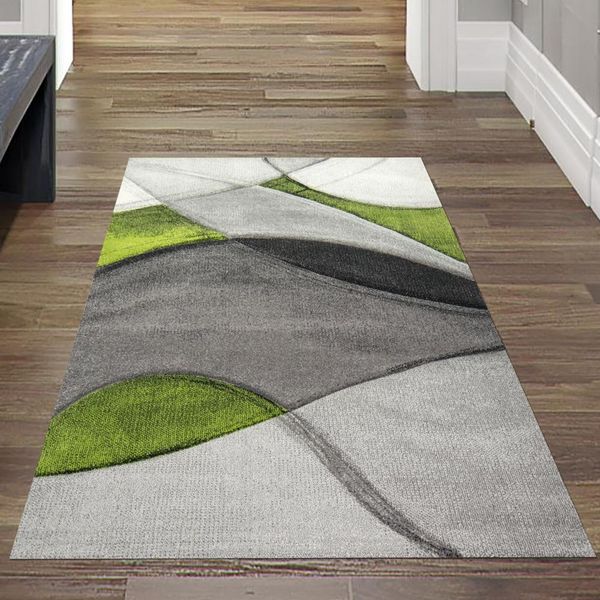Tappeto Moderno Da Salotto Astratto In Verde Grigio Nero Dimensioni - 80 X 300 Cm-image