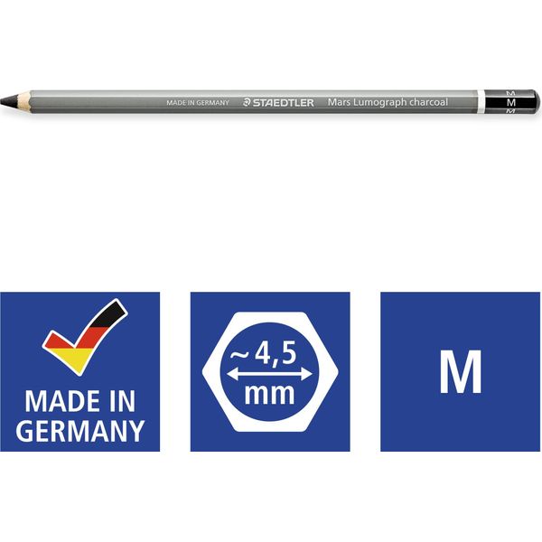 Staedtler 100C-M Matita Carboncino Staedtler Mars Lumograph Carboncino, Durezza: M-image