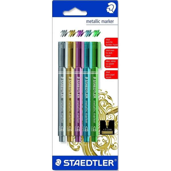10X Staedtler 8323-S BK5 Marcatore Staedtler Metallizzato 5 St Bk-image