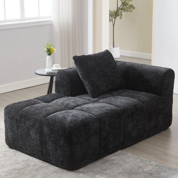 Lvhom Chaise Longue Divano Letto Con Cuscini, Poltrona Lounge, Poltrona Reclinabile, Poltrona Singola Con Tasca Laterale, Divano Funzione Letto, Poltrona Per Soggiorno, Nero-image