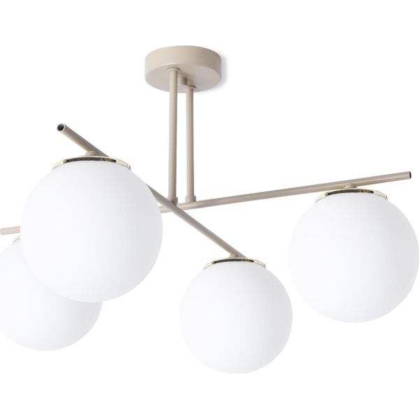 Lampada Da Soffitto Modena Cashmere-Oro A 4 Luci Con Paralumi Bianchi E14 – Elegante Lampada Per Il Soggiorno-image