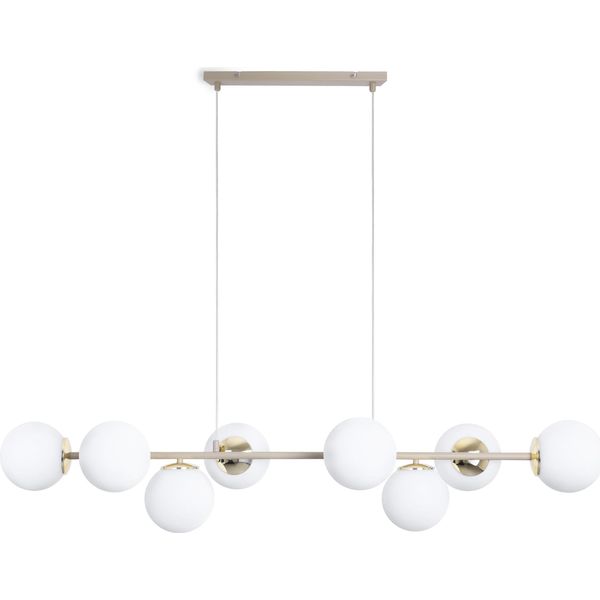 Lampada A Sospensione Siena Kashmir A 8 Luci Con Paralumi Bianchi E14 – Elegante Lampada A Sospensione Per Il Soggiorno-image