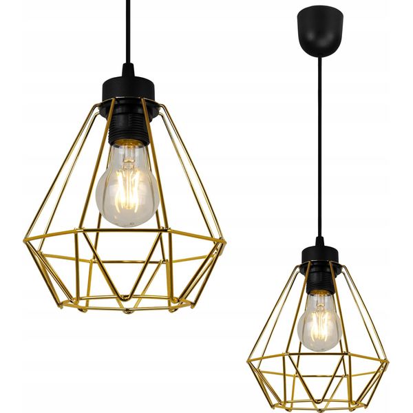 Light-Home Corral Lampada A Sospensione - Lampada Da Soffitto Industriale - Lampada A Sospensione In Metallo - 1 Lampadina, Nero E Oro-image