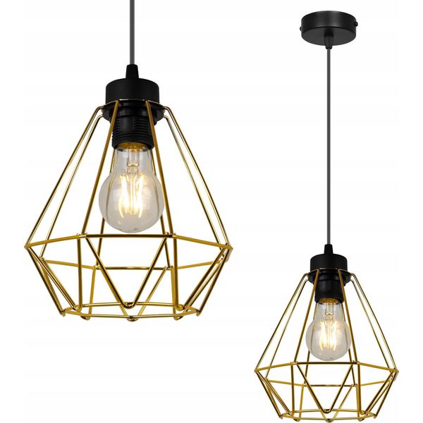 Light-Home Corral Lampada A Sospensione - Lampada Da Soffitto Industriale - Lampada A Sospensione In Metallo - 1 Lampadina, Nero E Oro-image