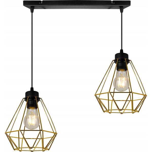Light-Home Lampada A Sospensione Corral - Lampada Da Soffitto Industriale - Lampada A Sospensione In Metallo - 2 Lampadine, Nero E Oro-image