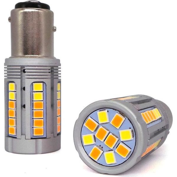 Lampadina Pezzo P21/5W Led BAY15D 12-24V 21/5W Bianco-Arancio Senza Errori-image