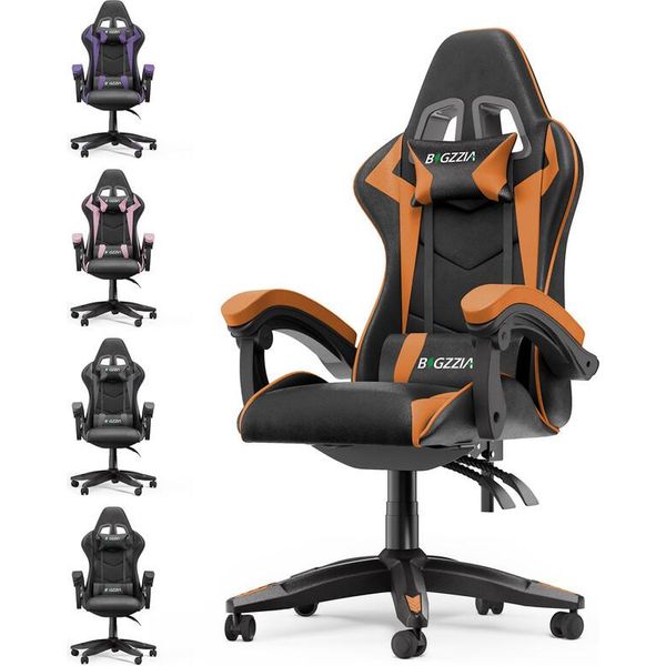 Sedia Da Gioco Ergonomica - Cuscino Lombare + Poggiatesta - Altezza Regolabile - Arancione-image