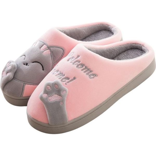 Donna Uomo Pantofole Pantofole Di Peluche Welcome Home Rosa Taglia 40/41-image