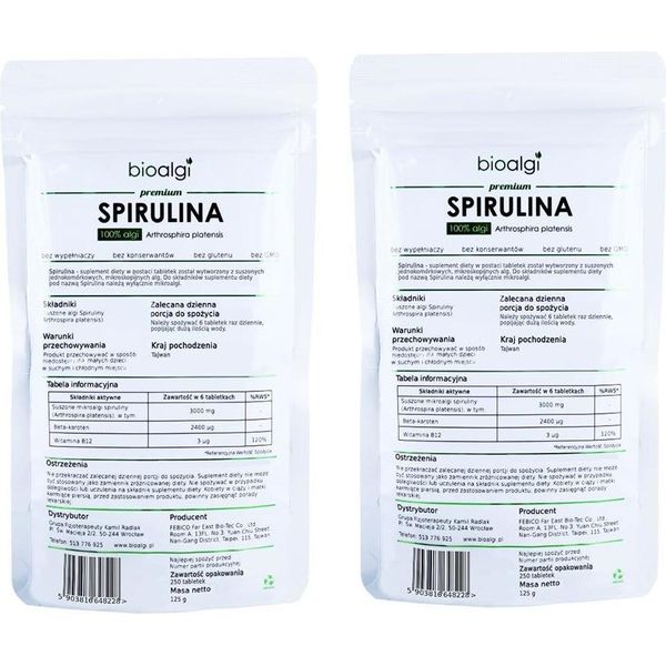 Spirulina Platensis Bioalga 100% Naturale - Integratore Alimentare - 250 Compresse-image