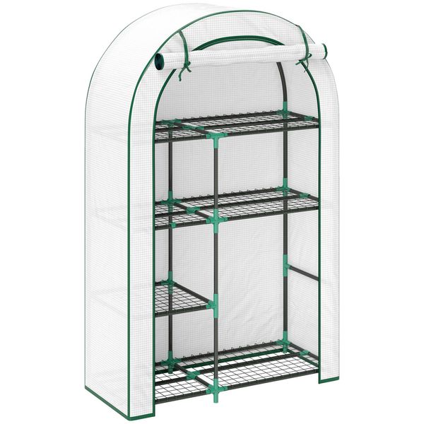 Serra Fortuna Lai Con Porta A Tetto Arrotondato, Ripiani, Serra In Acciaio Resistente All'inverno, Serra Per Balcone, Giardino, Serra Per Pomodori 100 X 45 X 160 Cm, Serra Per Pomodori, Ortaggi, Fiori, Bianco-image