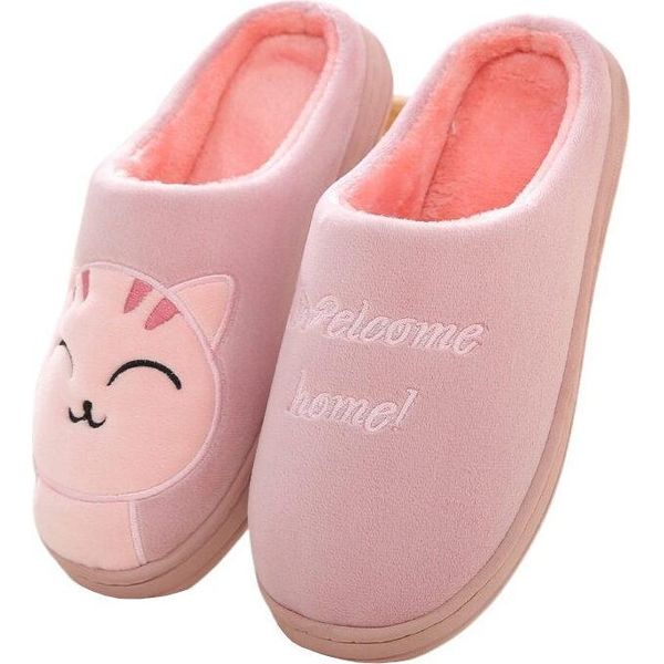 Donna Uomo Pantofole Pantofole Di Peluche Welcome Home 1 Rosa Scuro Taglia 38/39-image