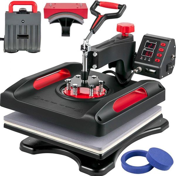 Pressa Termica 5 In 1 1000 W - 38X38 Cm Transfer Press Machine Diy T-Shirt Press - Controllo Digitale A Led Della Temperatura E Del Tempo - Sublimazione Per Tazza Maglietta Piatto Berretto Cappello-image