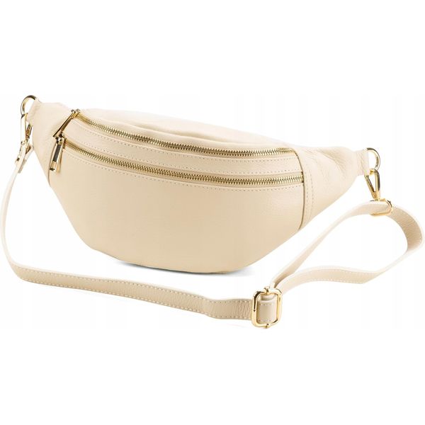 Borsa Da Donna In Pelle Italiana, Borsa A Vita, Vera Pelle, Borsa Messenger Beige-image