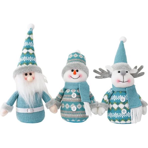 Set Di Peluche Per Decorazioni Natalizie Blu - Confezione Da 3 Pezzi Babbo Natale, Pupazzo Di Neve E Renna, Decorazioni Natalizie Invernali, Blu-image