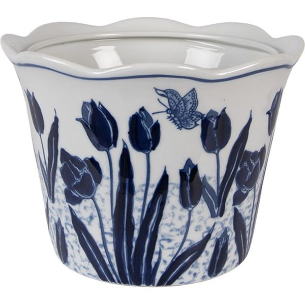 Vaso Da Fiori Clayre & Eef Ø 17X15 Cm In Ceramica Bianca Blu-image