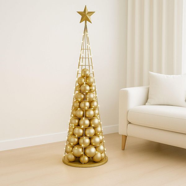 Albero Decorativo HWC-O91, Albero Di Natale Decorazione Albero Di Natale Da Decorare, Metallo 160Cm ~ Color Oro-image