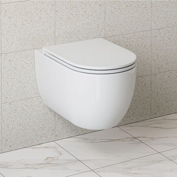 Wc Senza Bordo Horow, Wc Sospeso Con Coperchio, Vaso Monoforo Con Sciacquone Super-Spin Con Smalto Nano-Rivestito-image