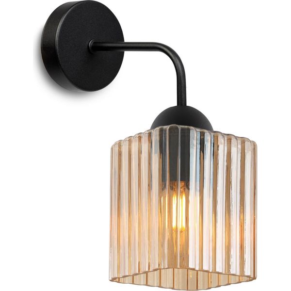 Lampada Da Parete Riffle Nera A 1 Luce Con Paralume Cubico Color Miele E27 – Elegante Lampada Da Parete Per Interni Moderni-image