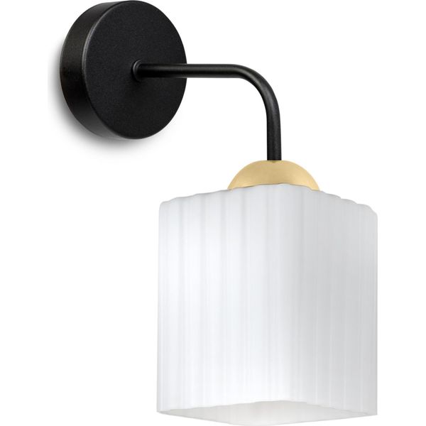 Lampada Da Parete Riffle Nera E Dorata A 1 Luce Con Paralume Cubico Bianco E27: Elegante Lampada Da Parete Per Un'illuminazione Moderna-image