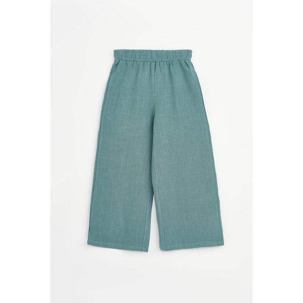 Mod Jeans | Pantaloni Da Bambina - Gamba Larga - Taglia 128 (7-8 Anni) - Smeraldo - Lino - Leggeri E Traspiranti-image