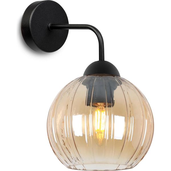 Applique Costa Nera A 1 Luce Con Sfera Color Miele E27 – Elegante Lampada Da Parete Per Un'illuminazione Calda-image