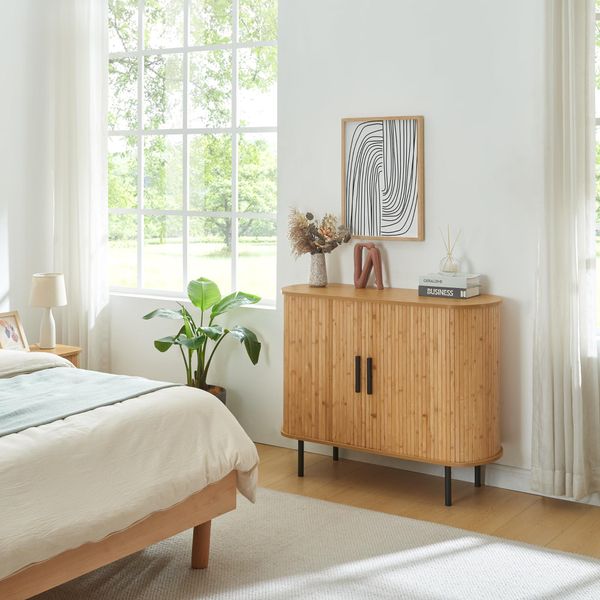 Cassettiera 'Tvedestrand' Con 2 Ante Scorrevoli 100 X 40 X 80 Cm Colori Legno / Nero-image
