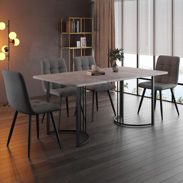 Flieks Gruppo Da Pranzo Tavolo Con 4 Sedie Da Pranzo, Gruppo Di Seduta Tavolo Da Cucina 5 Pezzi, Tavolo Da Cucina Con 4 Sedie Da Pranzo, Sedia Con Rivestimento In Lino, Grigio-image