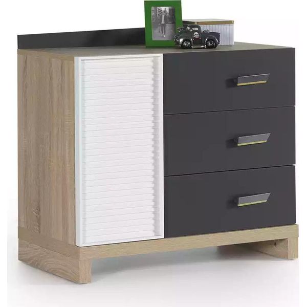 Cassettiera Per Bambini Cassettiera Per Cameretta Per Bambini Scaffale In Legno Grigio Moderno Nuovo-image