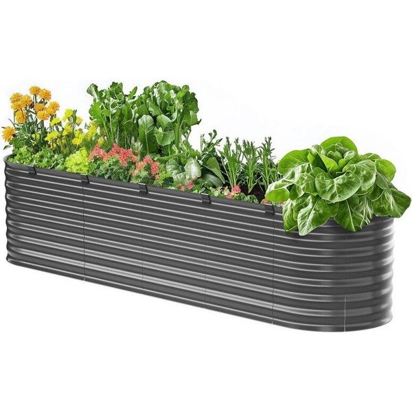Fioriera Rialzata In Metallo - 240X60X56Cm Grigio Scuro - Fioriera Per Orto - Ideale Per Giardino E Balcone-image
