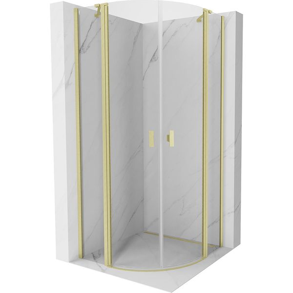 Mexen Mist Cabina Doccia Semicircolare Apribile 80 X 80 Cm, Trasparente, Oro Spazzolato - 8A32-080-080-55-00-image