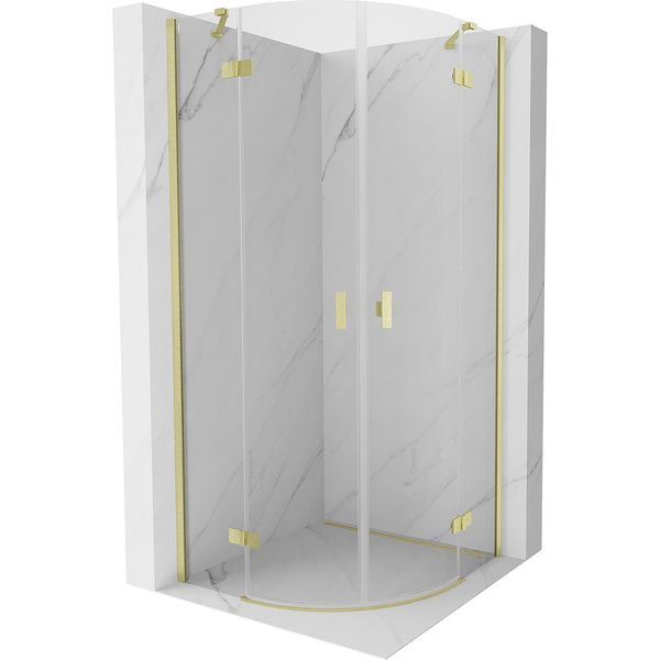 Mexen Mist Cabina Doccia Semicircolare A Battente 80 X 80 Cm, Trasparente, Oro Spazzolato - 8A33-080-080-55-00-image