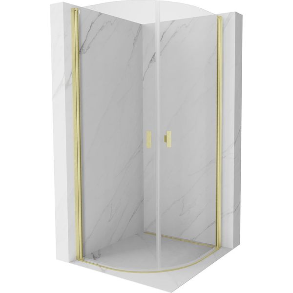 Mexen Mist Cabina Doccia Semicircolare Apribile 80 X 80 Cm, Trasparente, Oro Spazzolato - 8A31-080-080-55-00-image