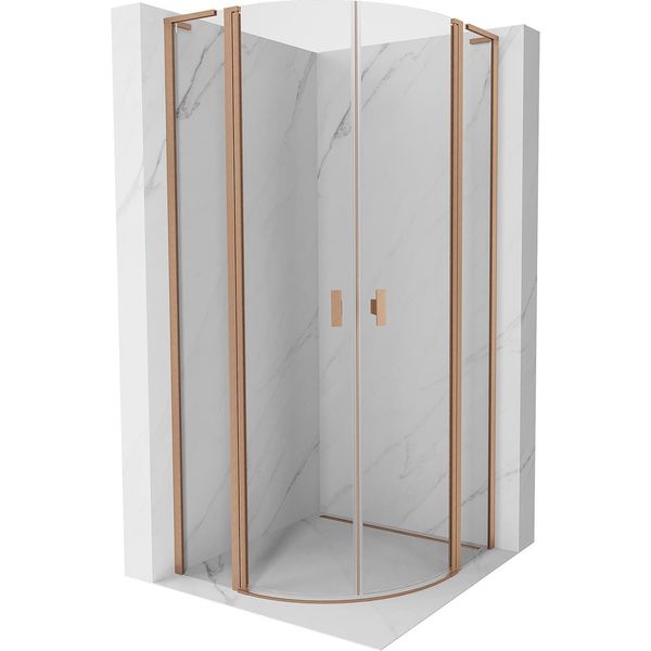 Mexen Mist L Cabina Doccia Semicircolare Ad Anta Battente 80 X 80 Cm, Trasparente, Rame Spazzolato - 8A32L-080-080-65-00-image
