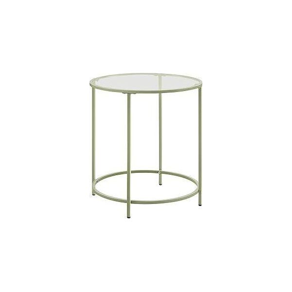Tavolino Vasagle Rotondo, Tavolino Da Caffè, Tavolino In Vetro, Con Superficie In Vetro Temperato E Struttura In Metallo, Comodino, Tavolino Da Divano, Balcone, Verde Alloro-image