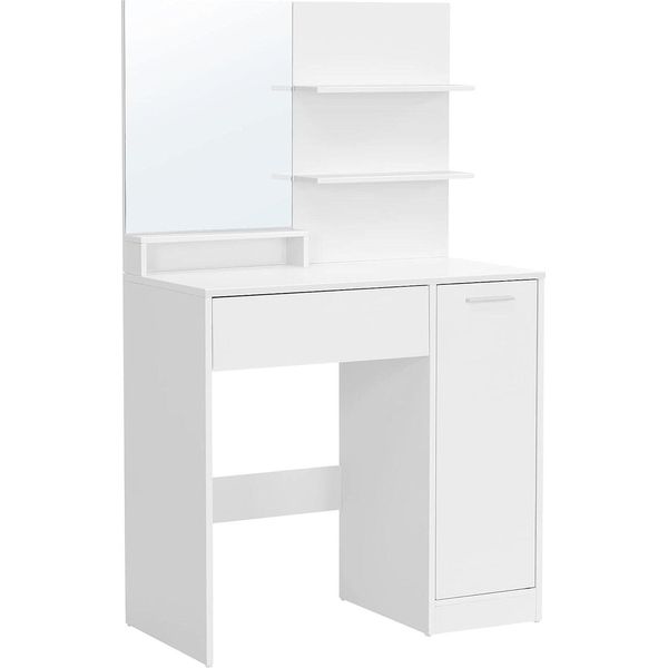 Vasagle, Toletta, Toletta, Toletta Con Specchio, 1 Cassetto, 2 Ripiani, Mobile Contenitore, Organizer Per Il Trucco Bianco-image