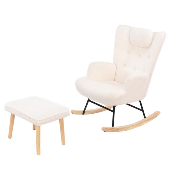 Cdglobal Sedia A Dondolo Sedia A Dondolo Con Sgabello, Poltrona Reclinabile Con Look Lino, Sedia A Dondolo Fino A 130 Kg Di Portata Per Camere Da Letto-image