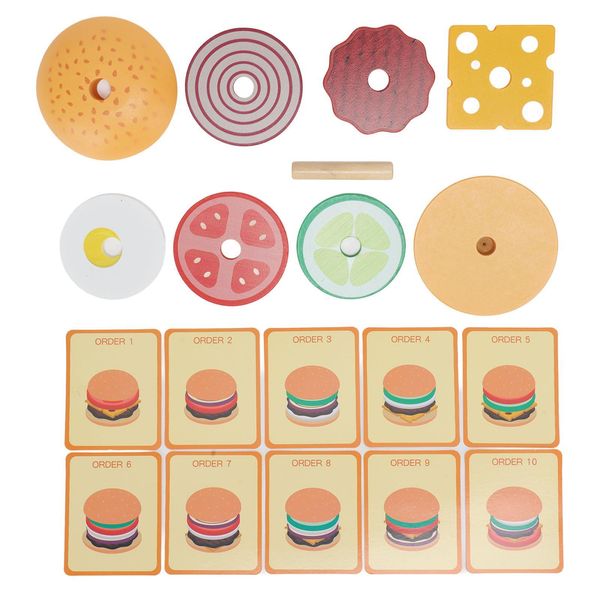 Set Da Gioco Per Cucinare Fast Food In Legno Composito, Forme Simpatiche, Favorisce La Coordinazione, Gioco Da Casetta Per Bambini, Hamburger-image