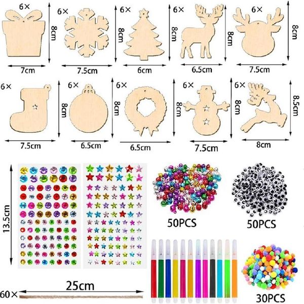 Inf 60 Pezzi Ornamenti Natalizi In Legno - Decorazioni Da Appendere Dipingibili Fai Da Te-image