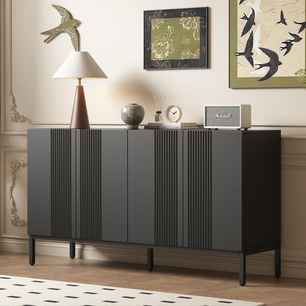 Fortuna Lai Credenza Moderna Dalla Linea Unica, 4 Ante, Ante Senza Maniglie, Per Sala Da Pranzo, Soggiorno E Cucina (Nero)-image