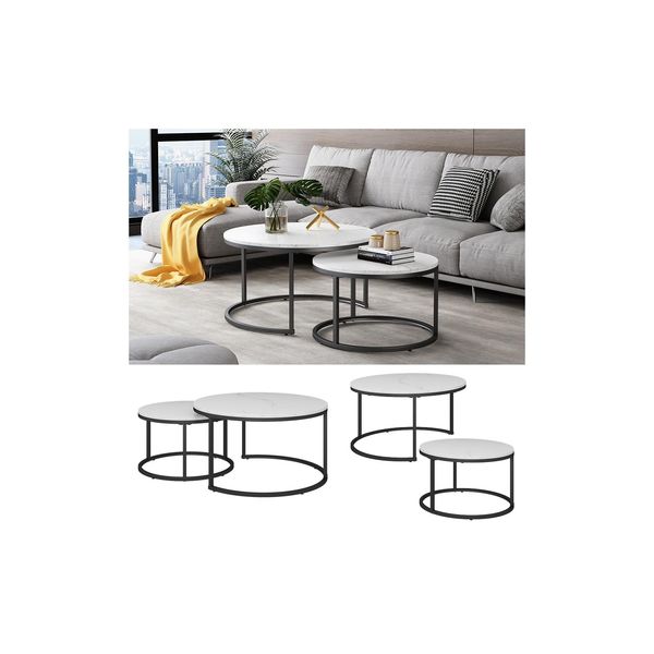 Vicco Couchtisch Montreal Weiß Marmor-Optik 77 X 40 Cm Wohnzimmertisch 2Er-Set-image