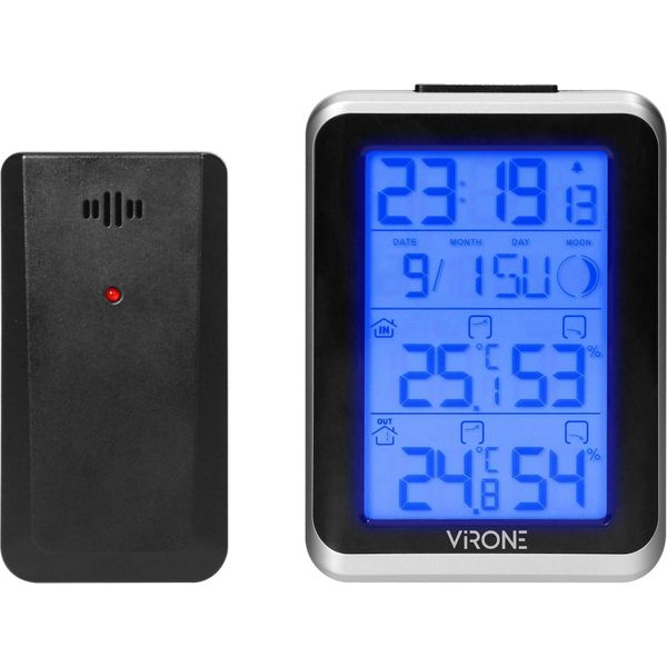 Stazione Meteorologica Con Orologio E Trasmettitore Esterno Virone WS-3, Temperatura E Umidità Interna Ed Esterna, Calendario, Sveglia, Alimentazione A Batteria-image